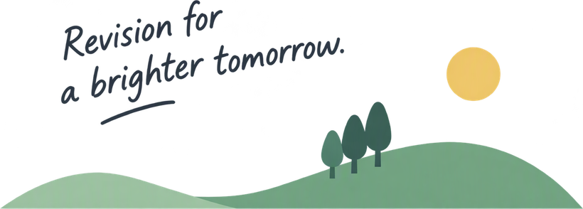 Revision for a brighter tomorrow: hills, three trees and a rising sun.